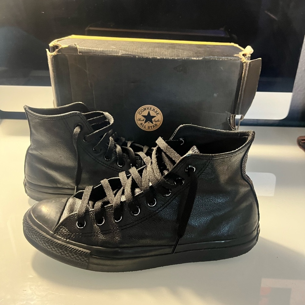 Converse All Star Black Leather High-Tops - Men’s 8/Womens 10